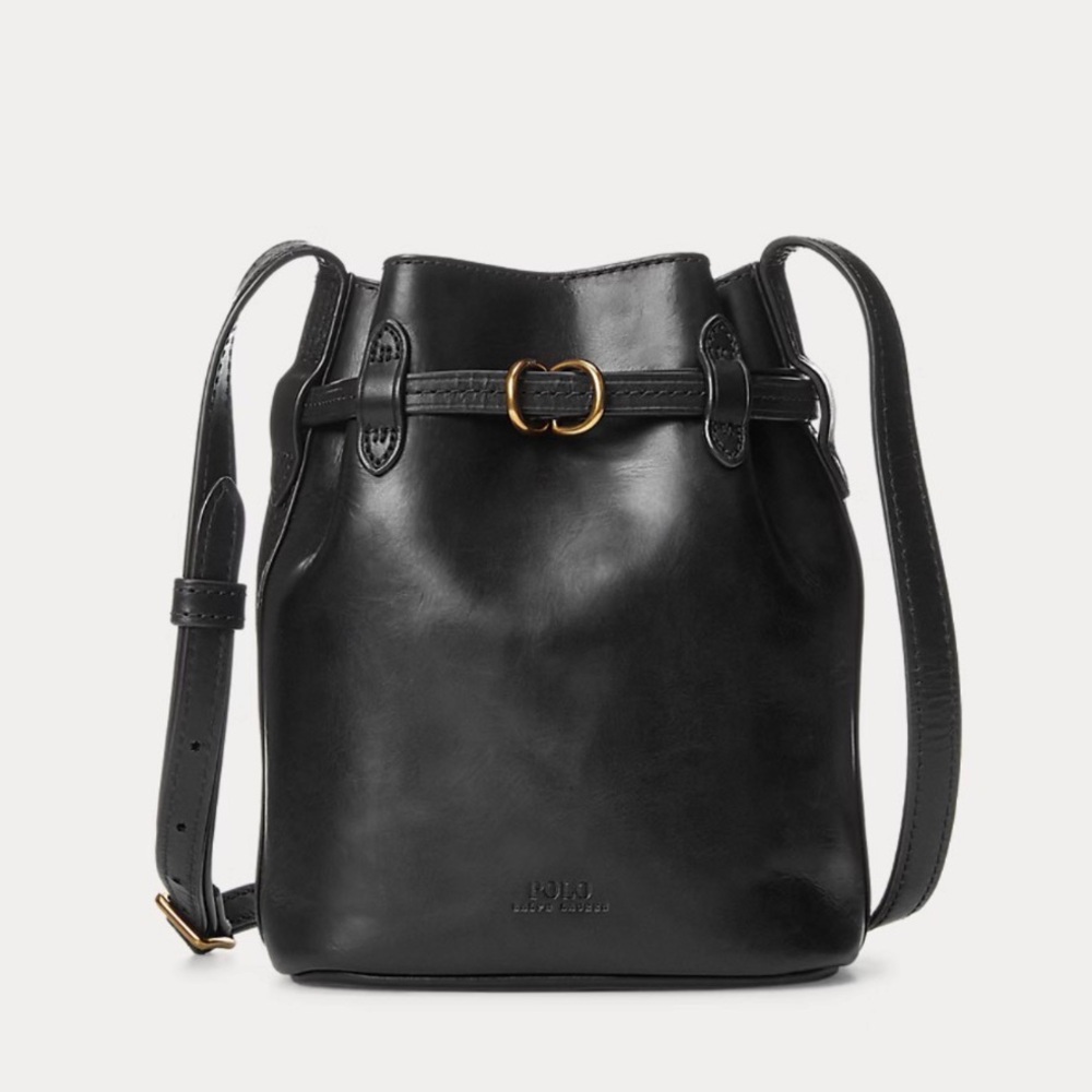 Polo Ralph Lauren Black Leather Small Drawstring Bucket Bag